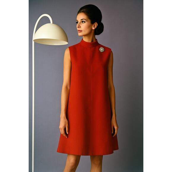 Vintage Dresses & Skirts - Vintage 60s Patrick de Barentzen Roma Mod Brooch Sleeveless Shift Dress